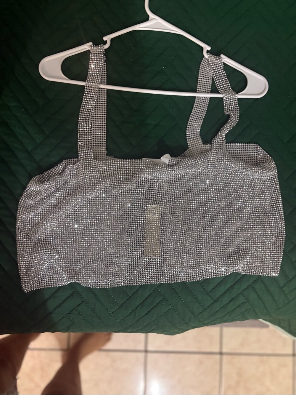 Silver Rhinestone Crop Tank Top - Sparkling Women's Bralette